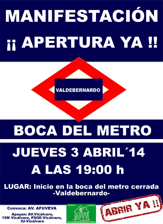¡¡APERTURA YA!! DE LA BOCA DE METRO DE VALDEBERNARDO